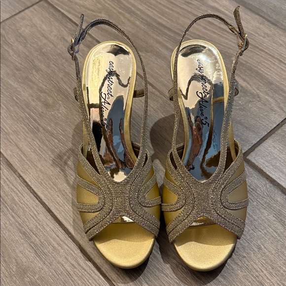 New Easy Street Starlight Gold Satin Glitter Slingback Heels Sz 7 M - Picture 4 of 10